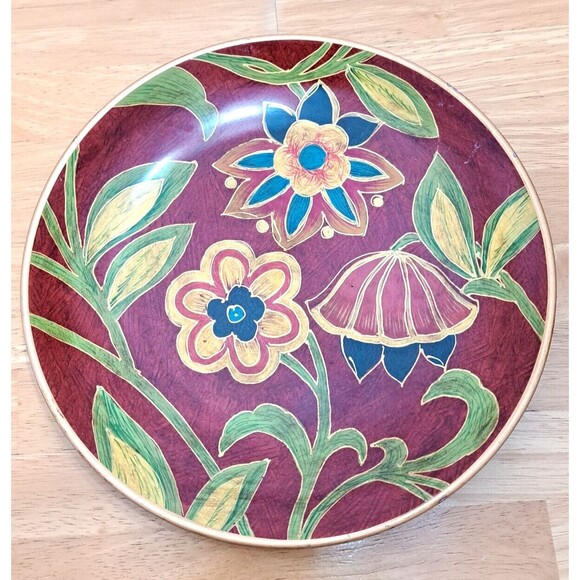 Oriental Accent Covington Collection Decorative Plate Red Floral with Gold Trim - Picture 1 of 8